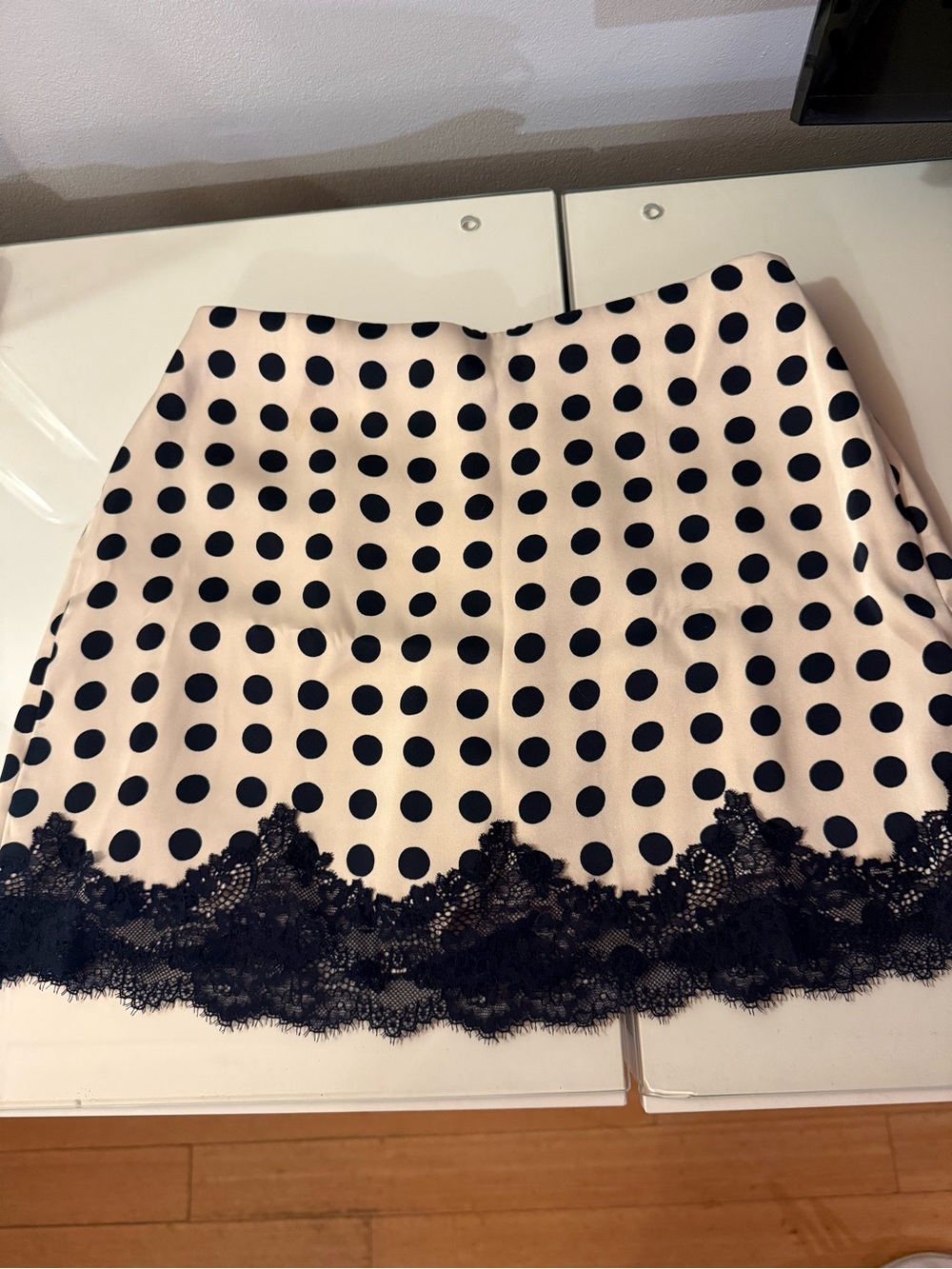 Abercrombie & Fitch Black Polka Dot Lace-Trim Mini Skirt on Blush